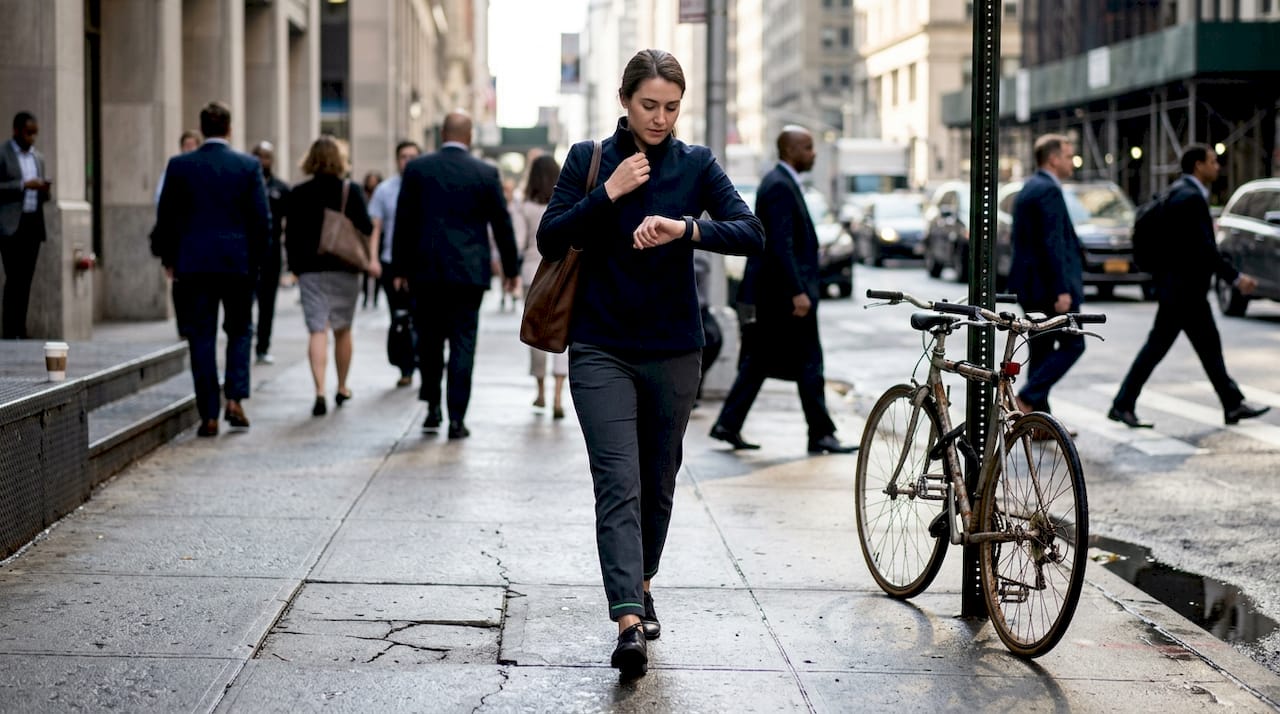 Professional woman wearing smart jacket city street