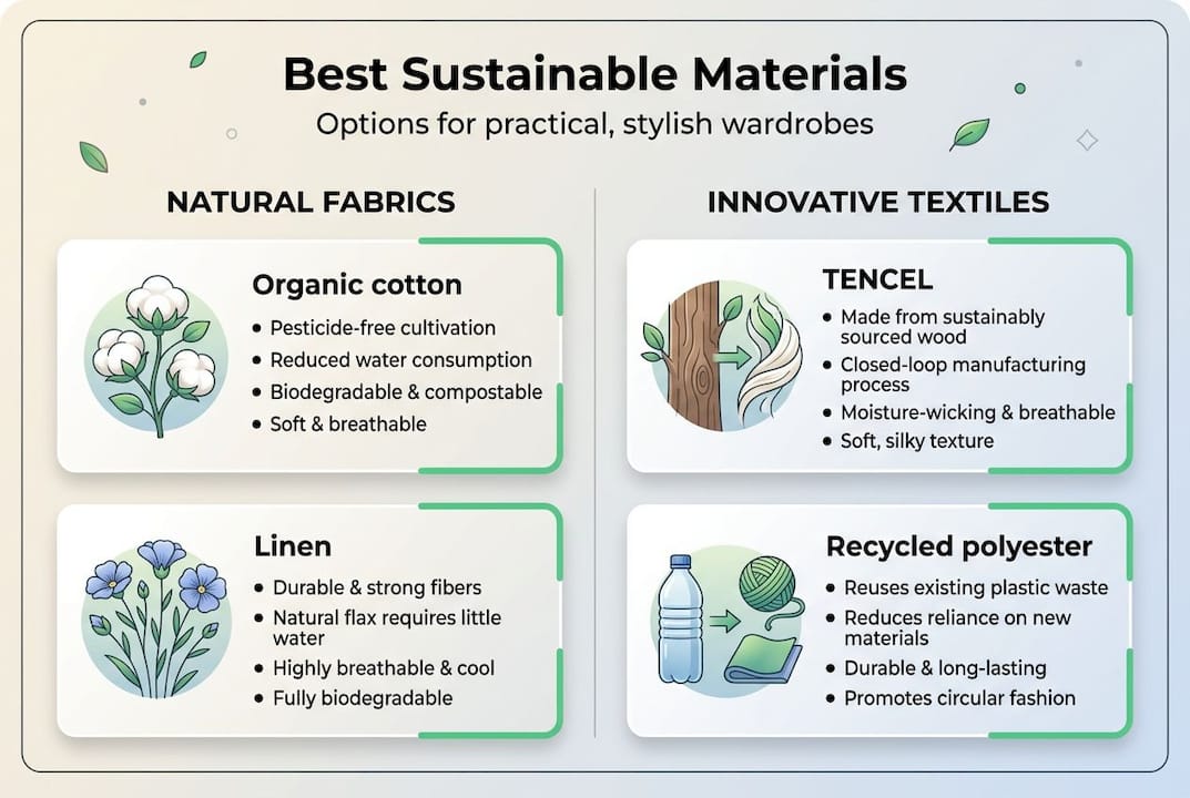 Infographic showing sustainable wardrobe materials