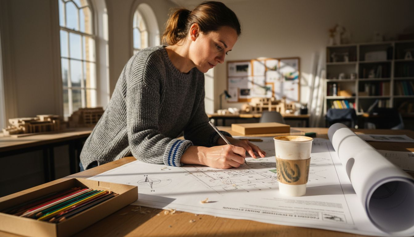 Architect marking up detailed site plan