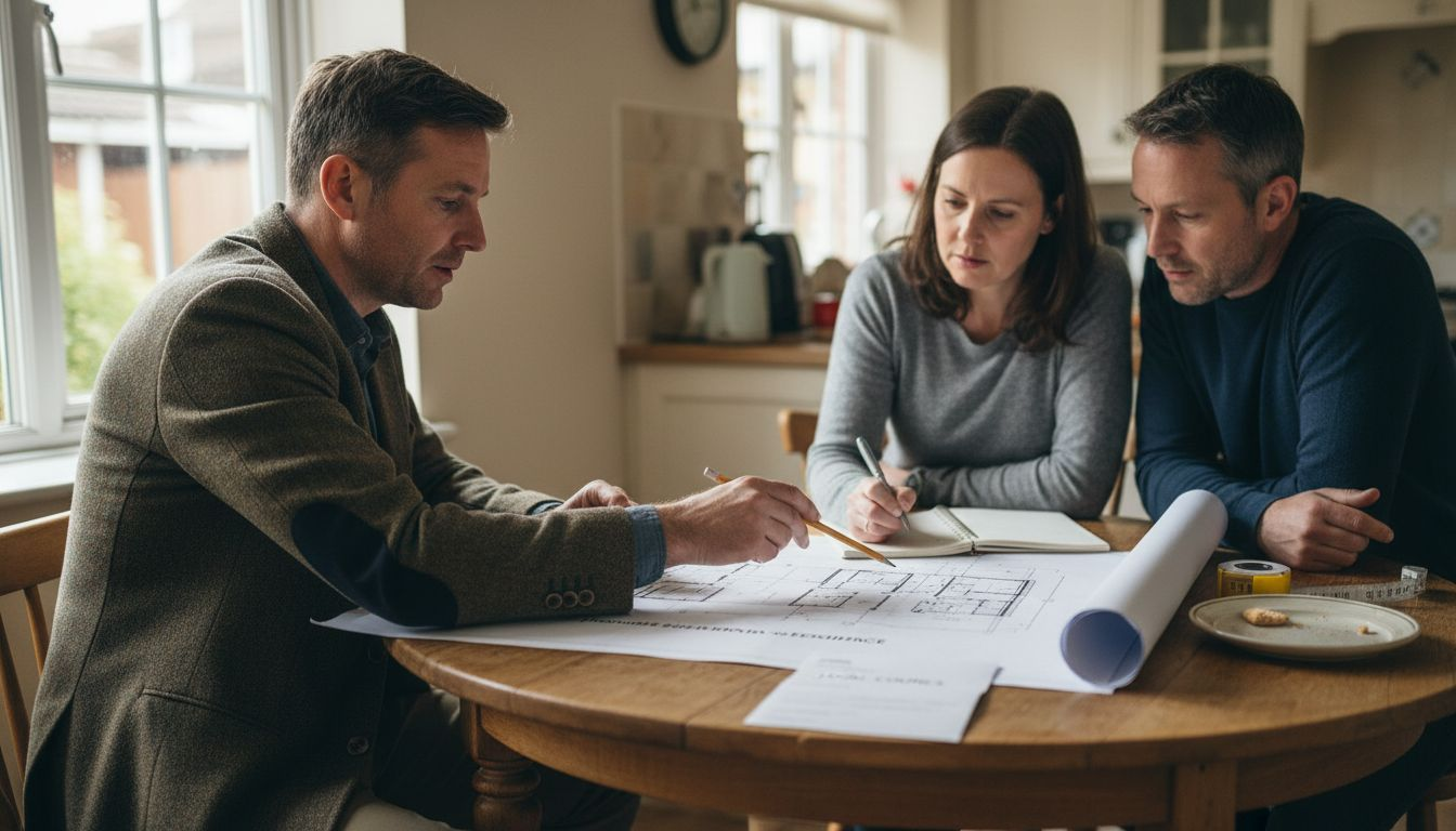 Architect discussing plans with homeowners