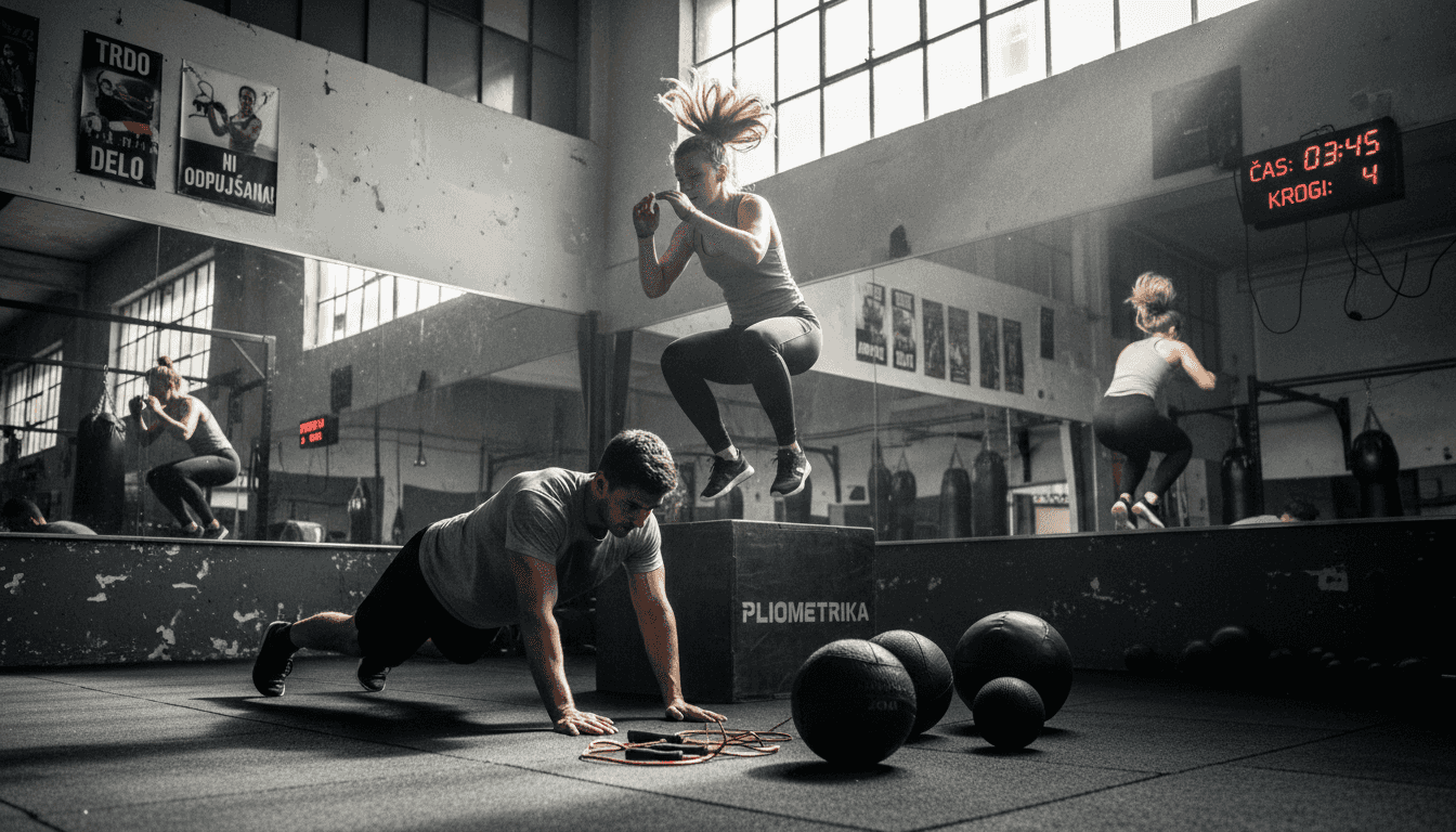 Trening visoko intenzivnih intervalov s pliometričnimi vajami v boksarski telovadnici