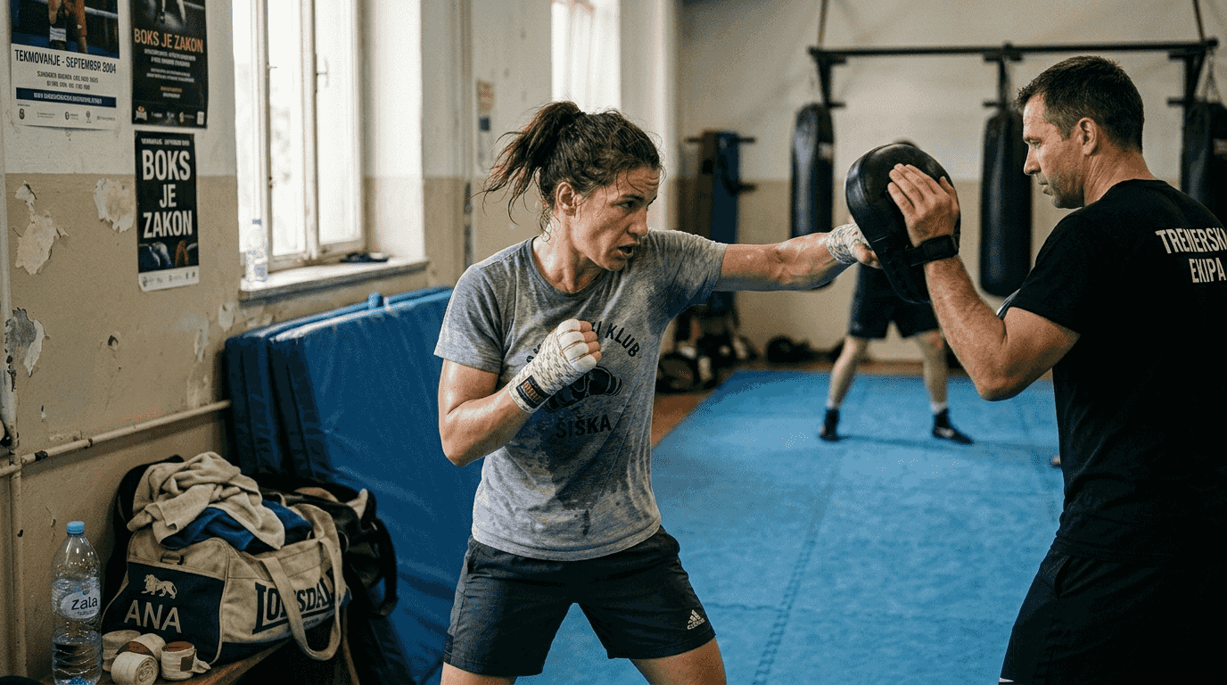 Boksarka trenira tehniko udarcev
