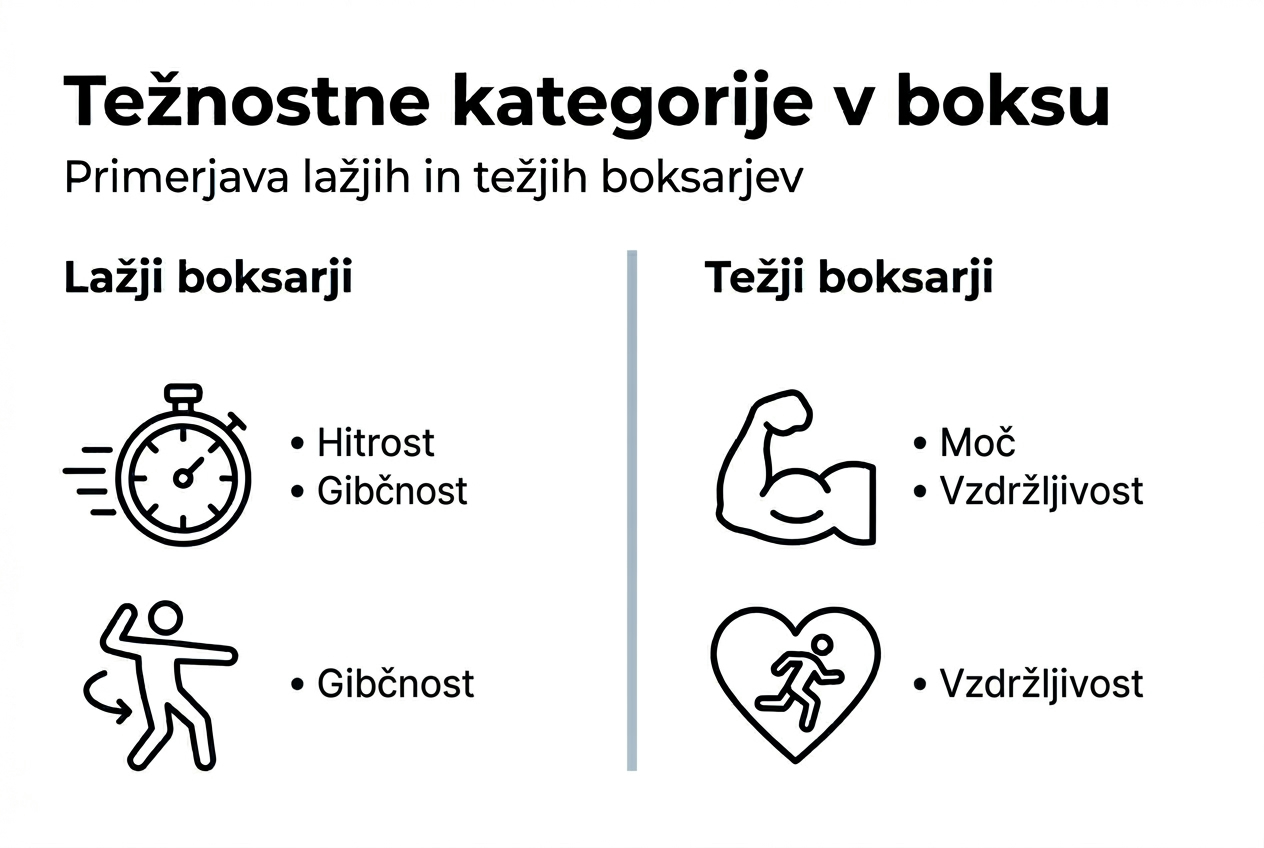 Pregledna infografika s primerjavo boksarskih težnostnih kategorij