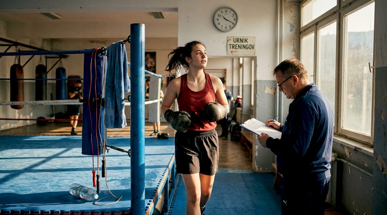Športnik izvaja intervalni trening v fitnesu.