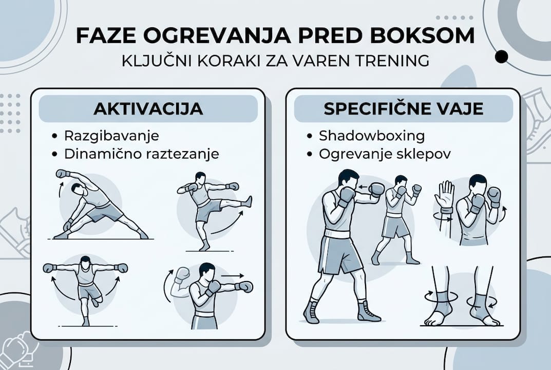 Infografika: ključni elementi ogrevanja pred boksarskim treningom
