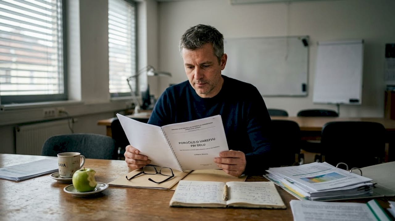 Svetovalec pregleduje izjavo o varnosti pri delu