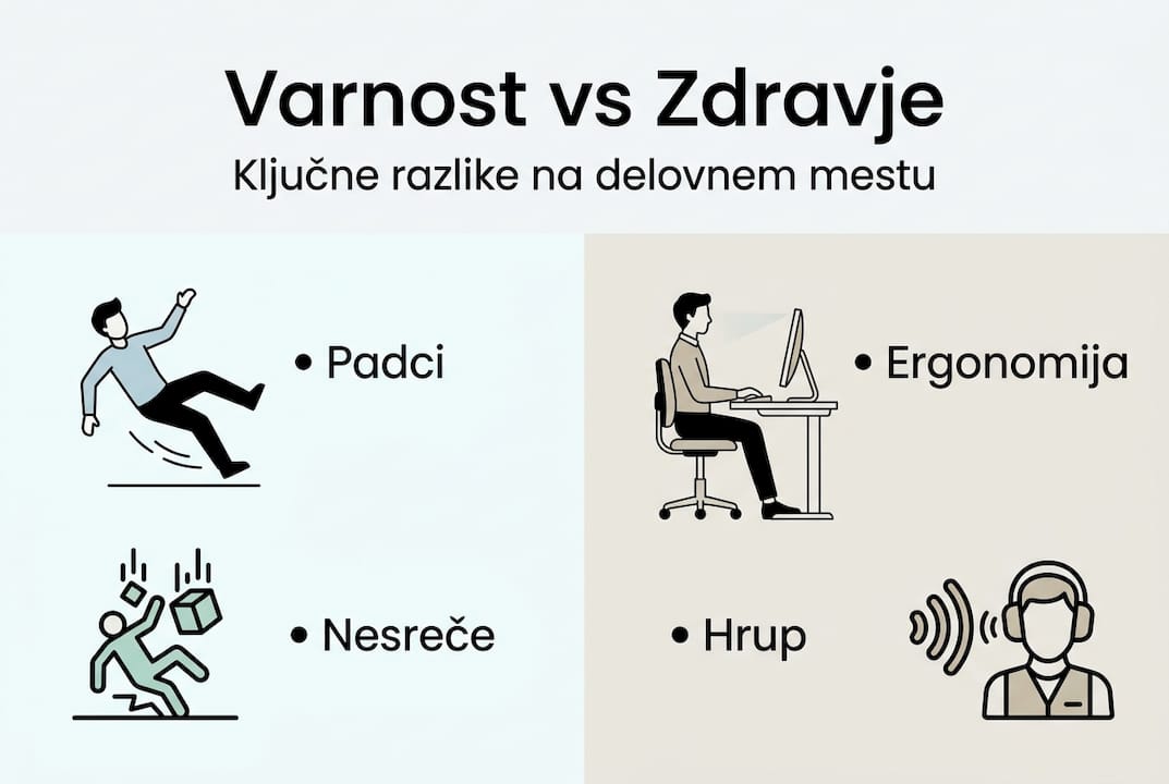 Infografika: ključne razlike med varnostjo in zdravjem pri delu