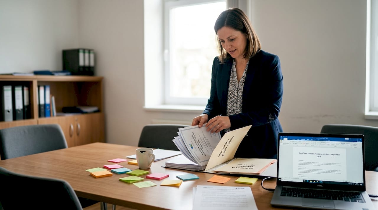 Pisarna vodja ureja mape s gradivom za izobraževanja.