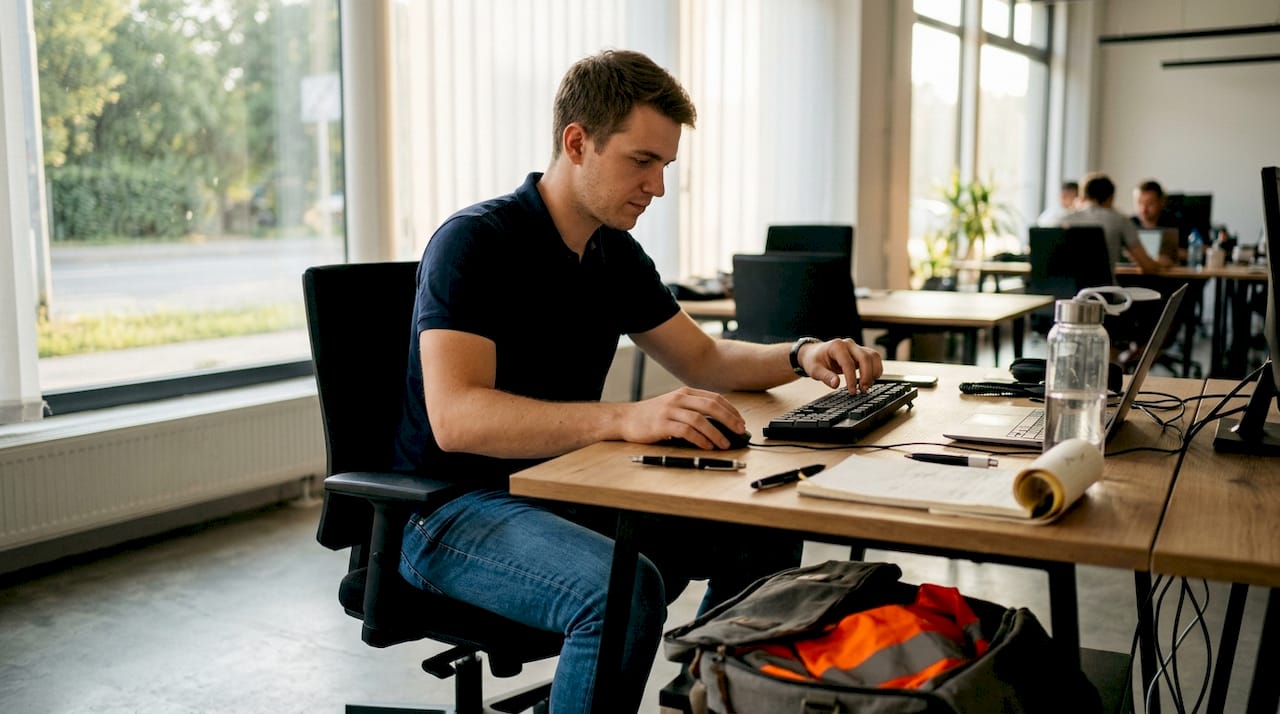 Kolega preverja, ali je vse v redu z računalniškim delovnim okoljem.