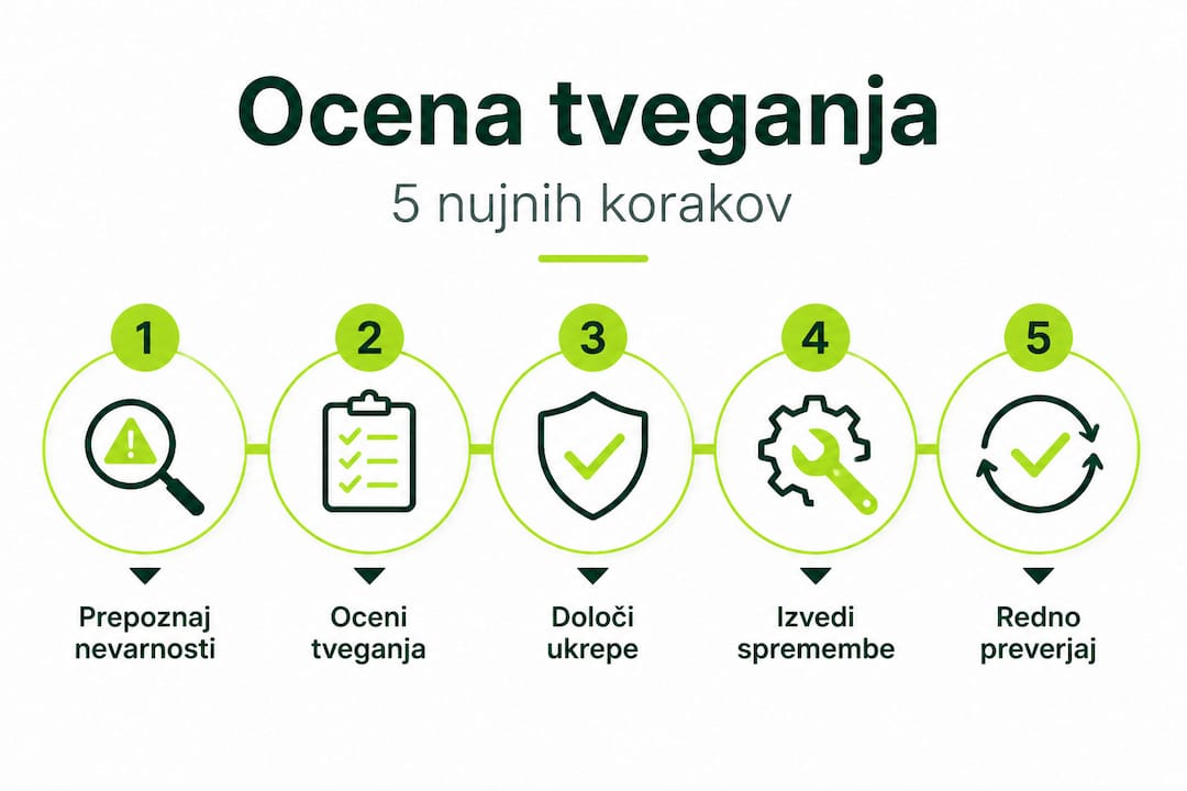 Infografika, ki prikazuje pet ključnih korakov za oceno tveganja