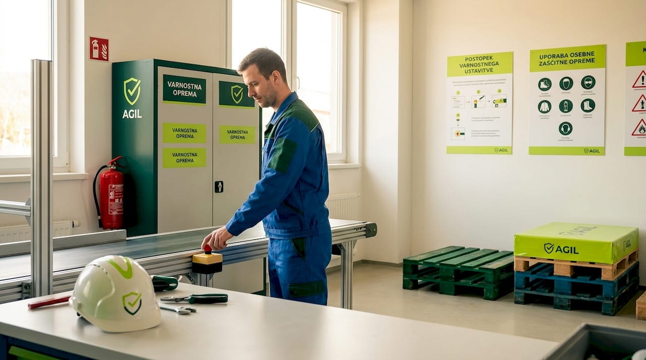 Zaradi varnostnih razlogov je delavec ustavil proizvodni trak.