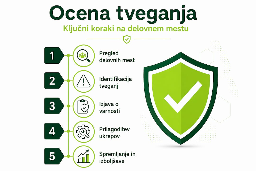 Pregled ključnih korakov pri ocenjevanju tveganj v obliki infografike