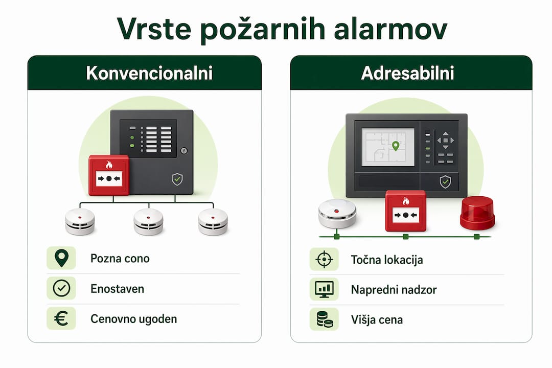 Pregledna infografika: katere vrste požarnih alarmov poznamo in kako se med seboj razlikujejo?