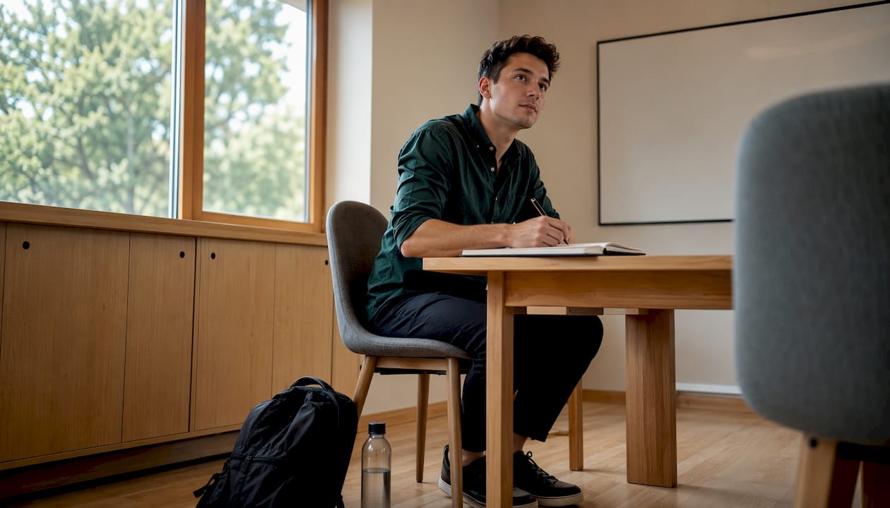Nov sodelavec si med uvajalnim izobraževanjem zapisuje pomembne informacije.