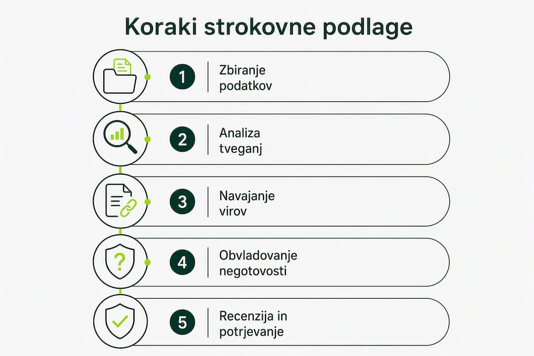 Na infografiki so nazorno prikazani posamezni koraki, ki jih je treba upoštevati pri pripravi strokovne podlage.