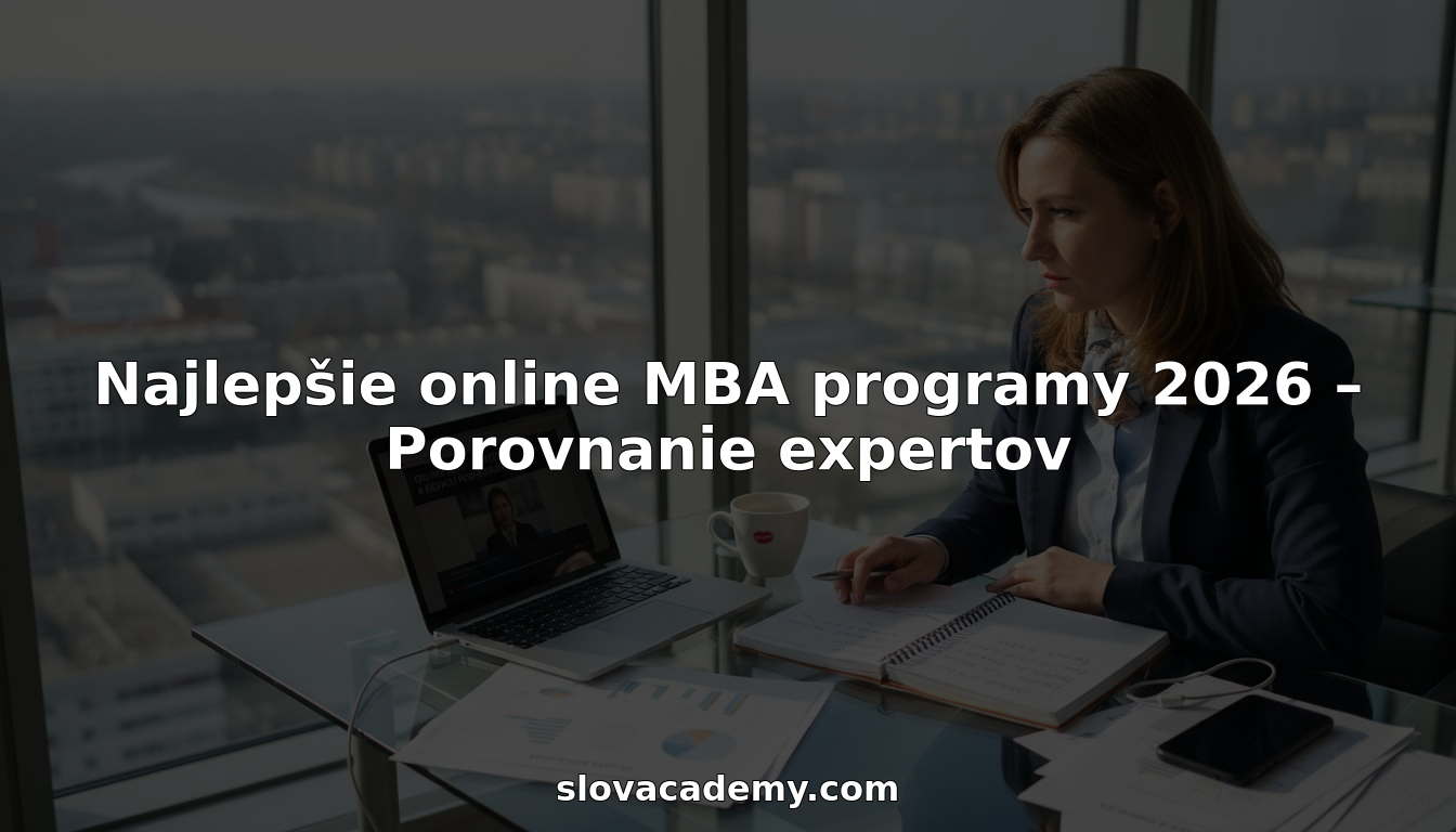 Mladá žena sa venuje online štúdiu MBA vo svojej priestrannej kancelárii, ktorú zaplavuje slnečné svetlo.