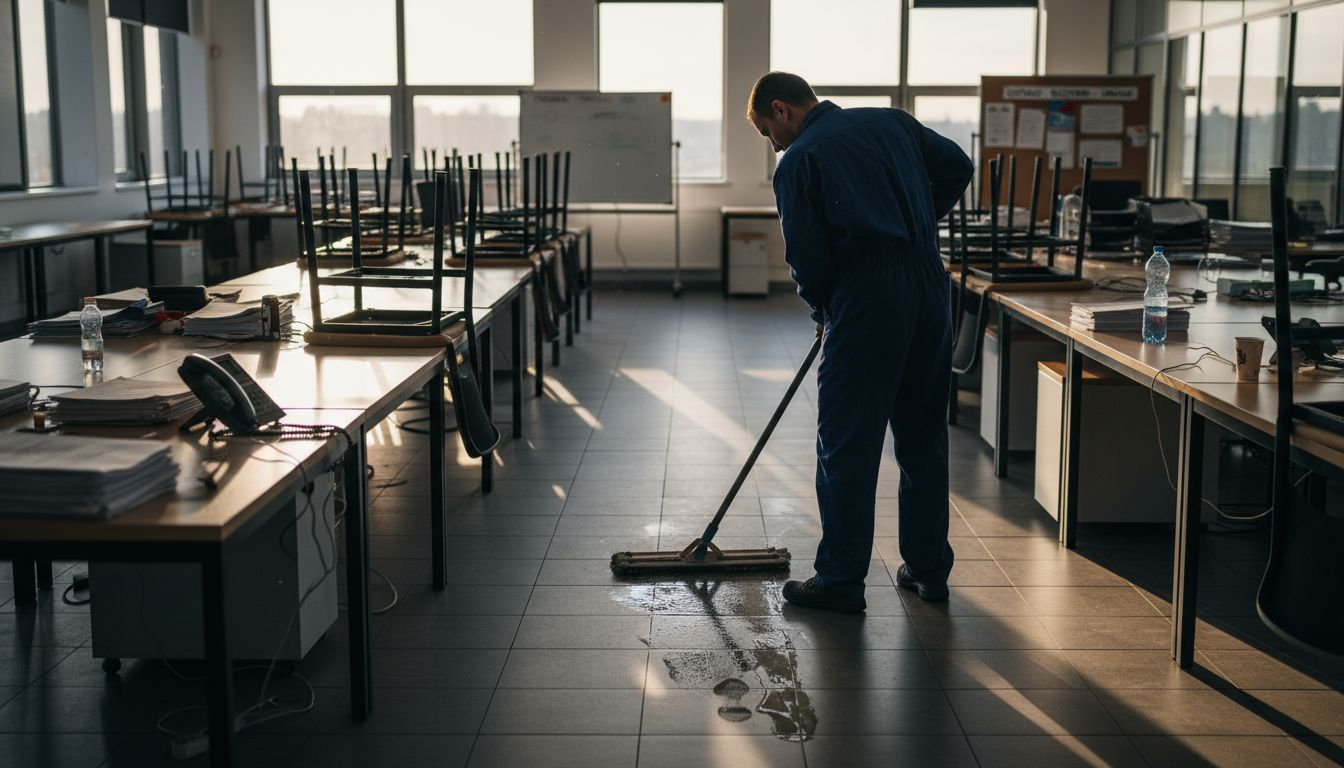 Upratovačka, ktorá dbá na bezpečnosť na pracovisku