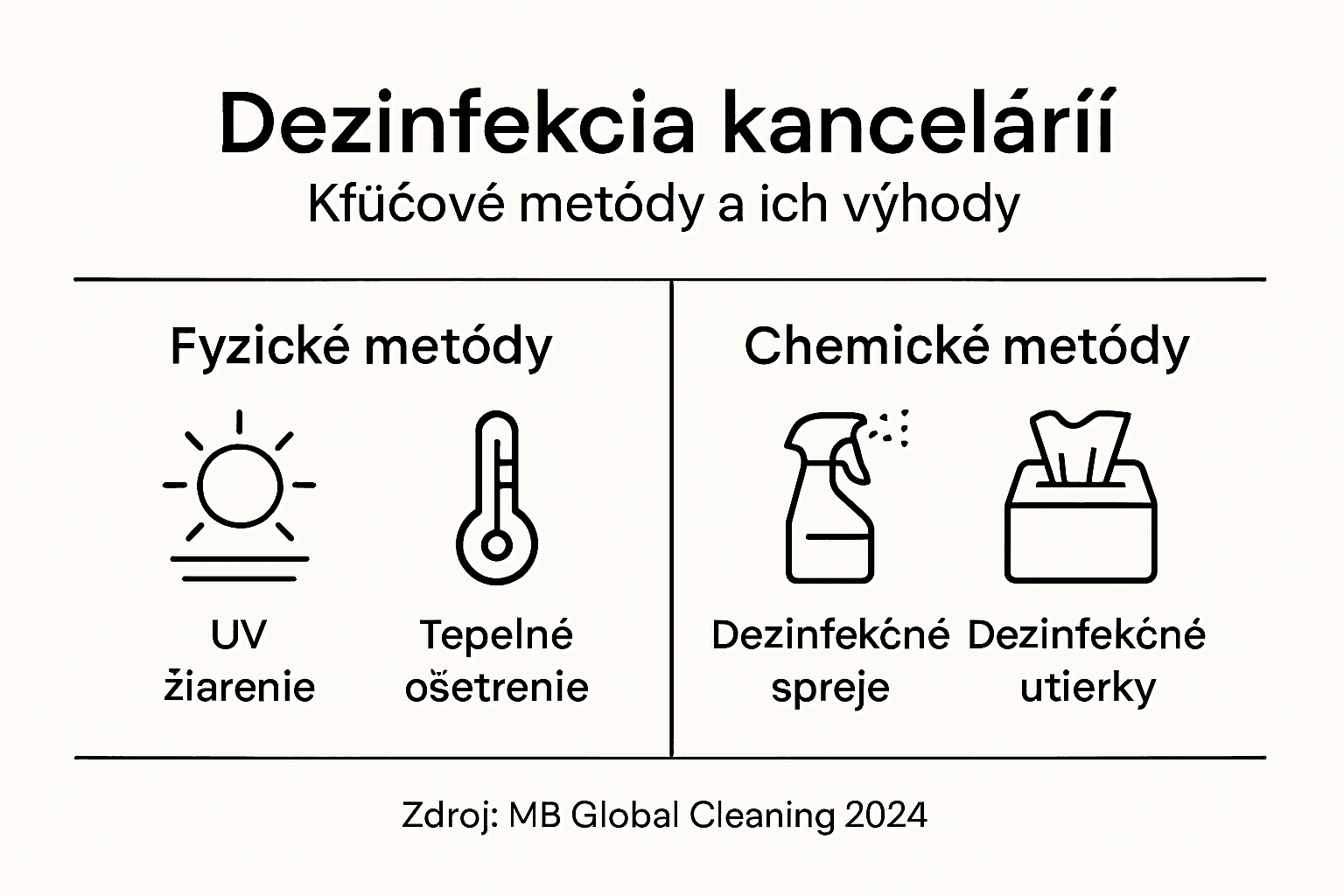 Prehľad spôsobov dezinfekcie kancelárskych priestorov v infografike