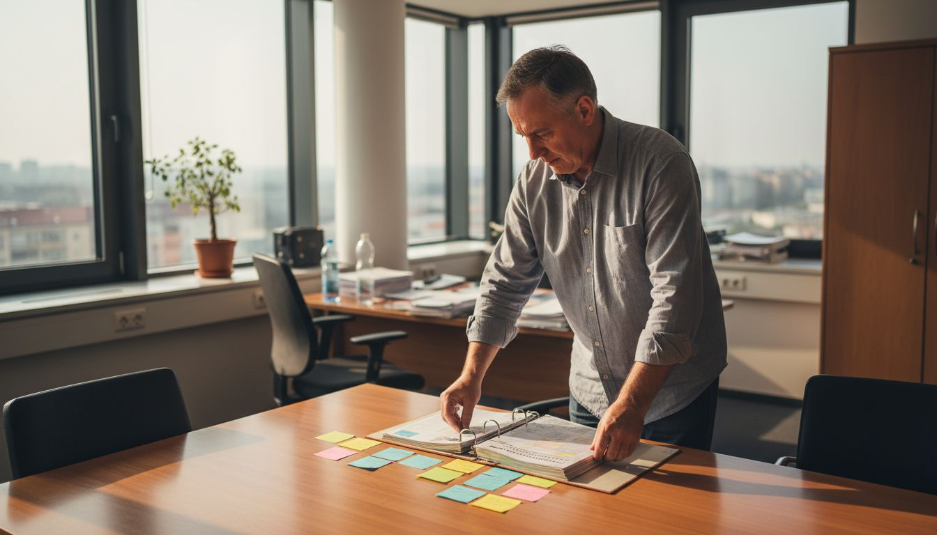 Vedúci pripravuje plán, ako postupovať pri upratovaní kancelárie