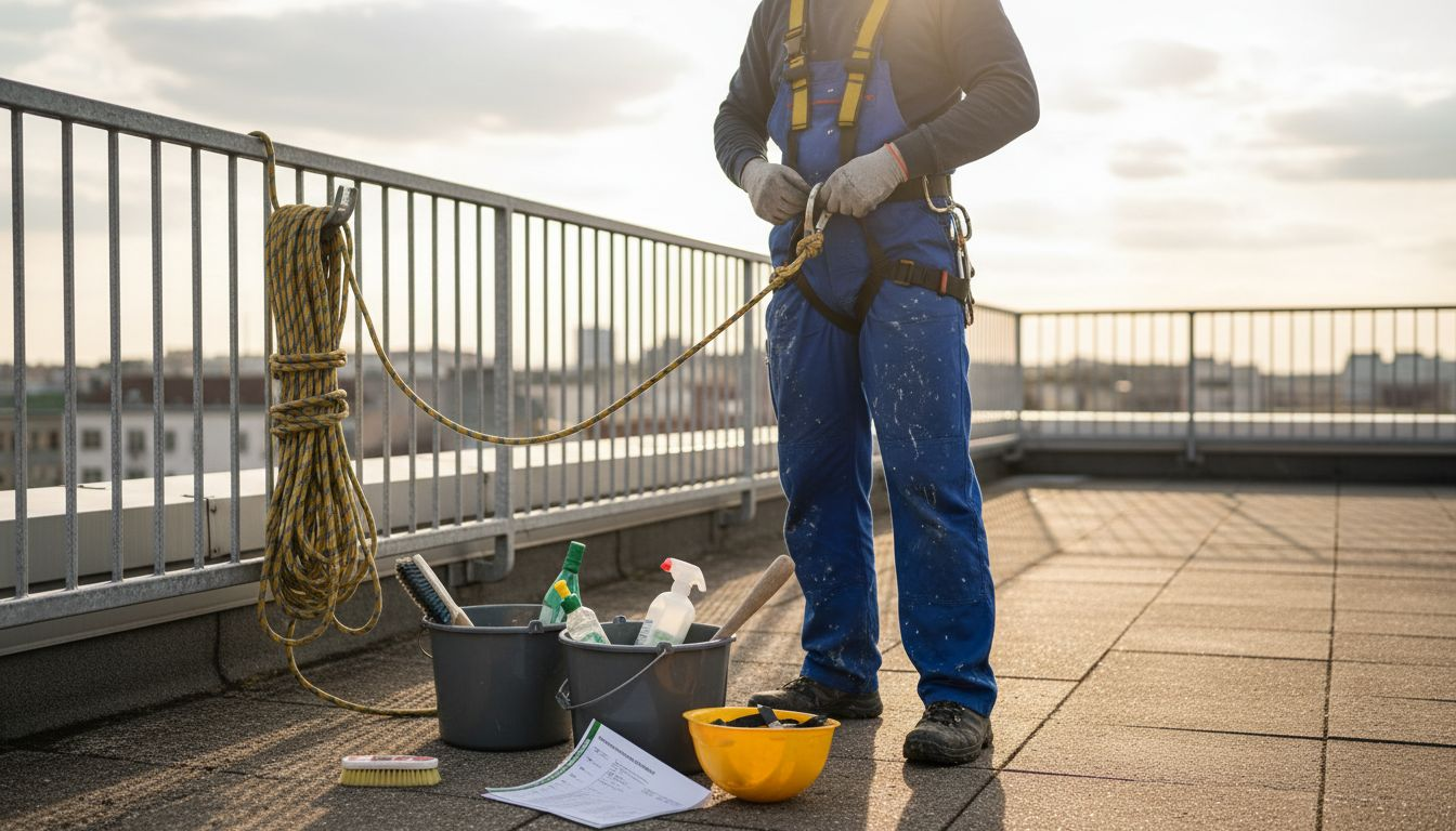 Technik na streche pripravuje zariadenie na zabezpečenie objektu.