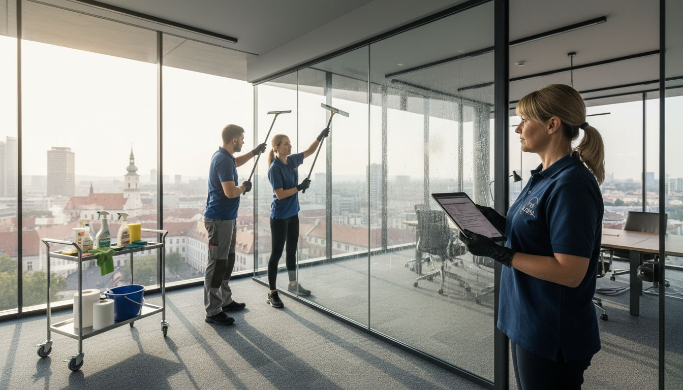 Správca budovy pravidelne kontroluje, ako dôkladne je uprataná kancelária.