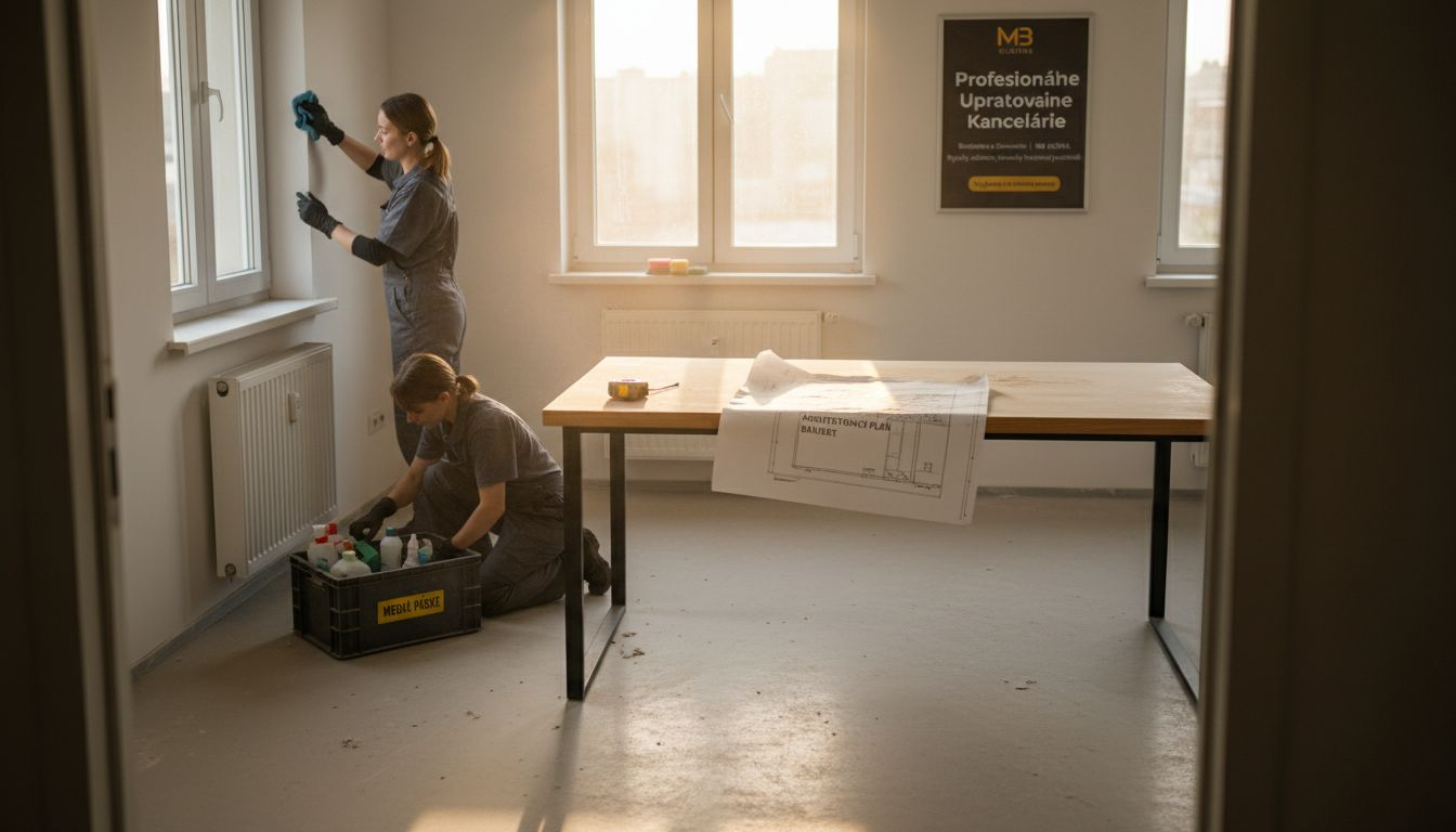 Tím sa stará o dôkladné upratanie kancelárie po rekonštrukcii.
