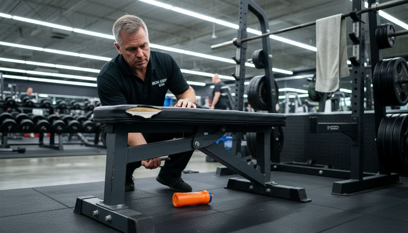 Manager inspecting high-quality weight bench