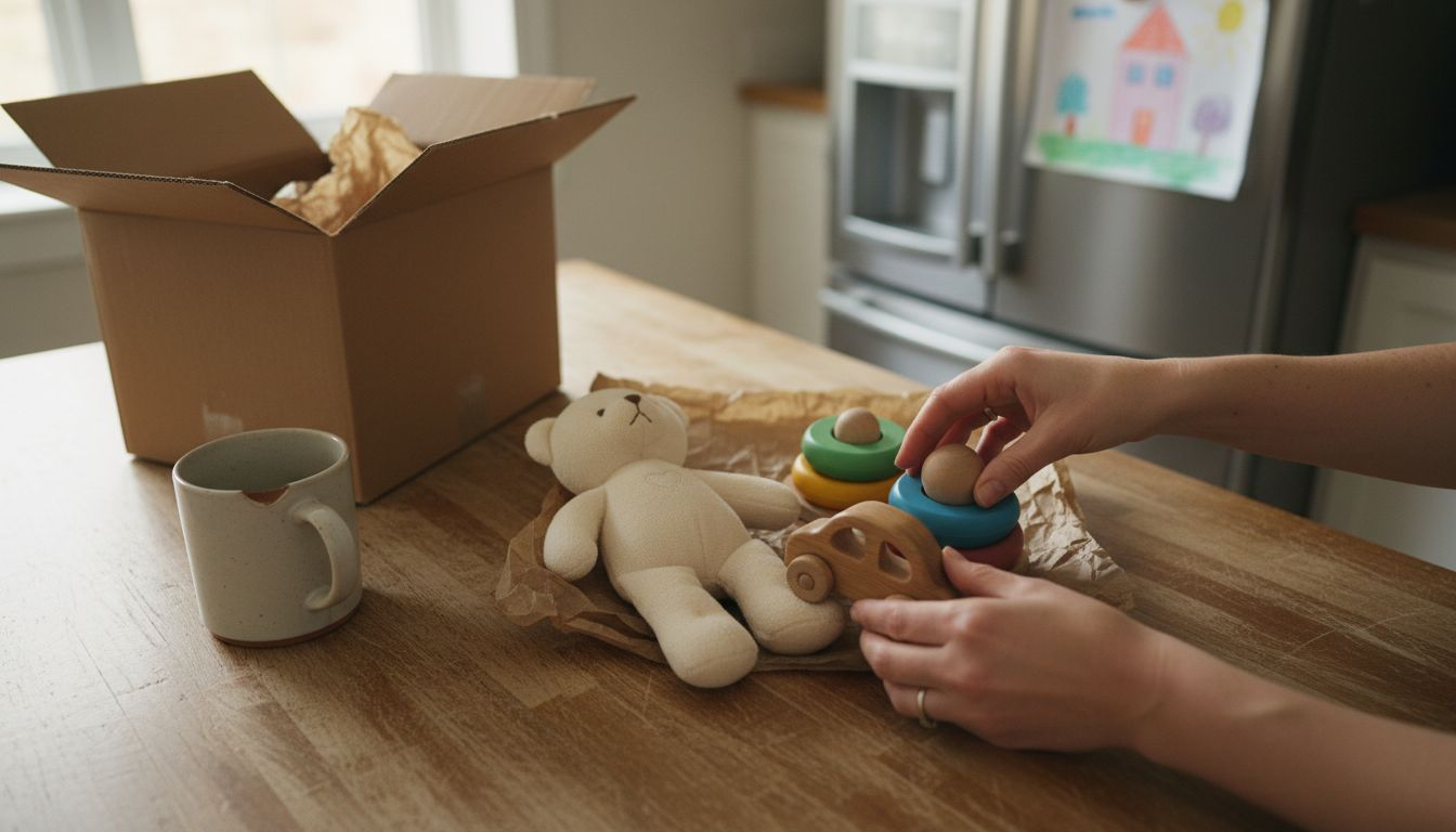Hands unpacking sustainable bamboo rubber toys