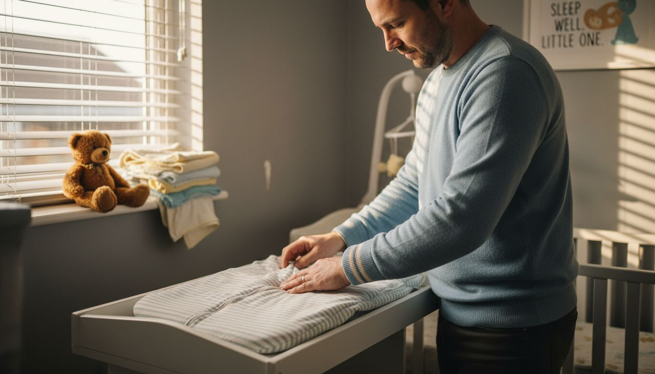 Father arranging baby sleep essentials