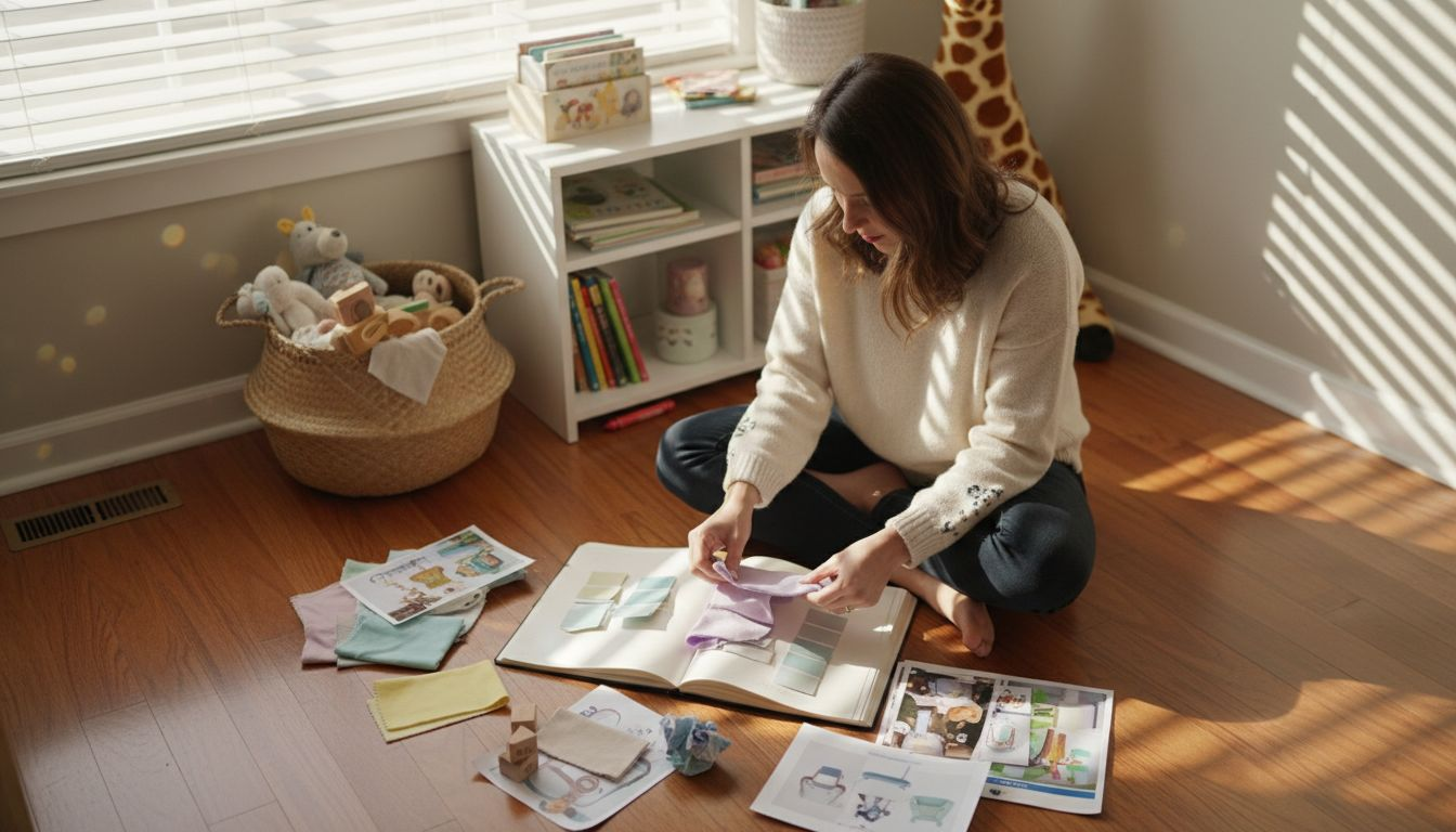 Mother arranging nursery colour swatches