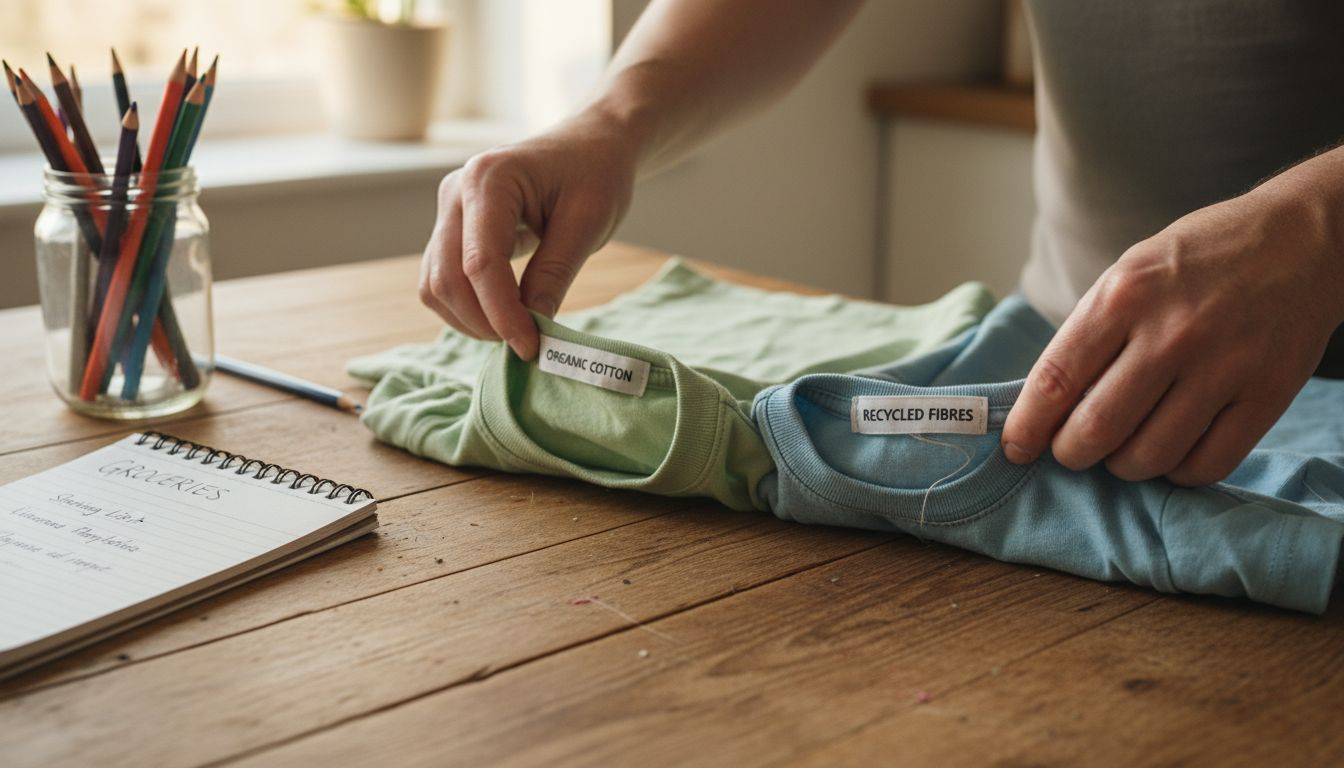 Parent comparing sustainable children’s fabrics
