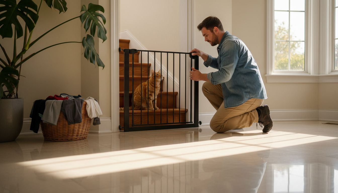 Pose d’une barrière de protection pour empêcher le chat d’accéder à certaines zones