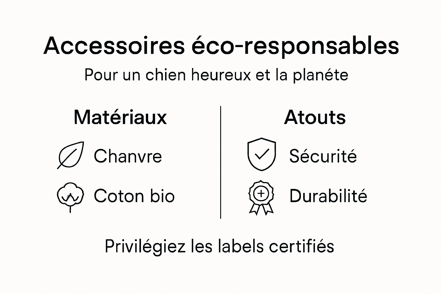 Découvrez en un coup d’œil les matières écologiques utilisées pour les accessoires pour chiens et leurs principaux avantages.