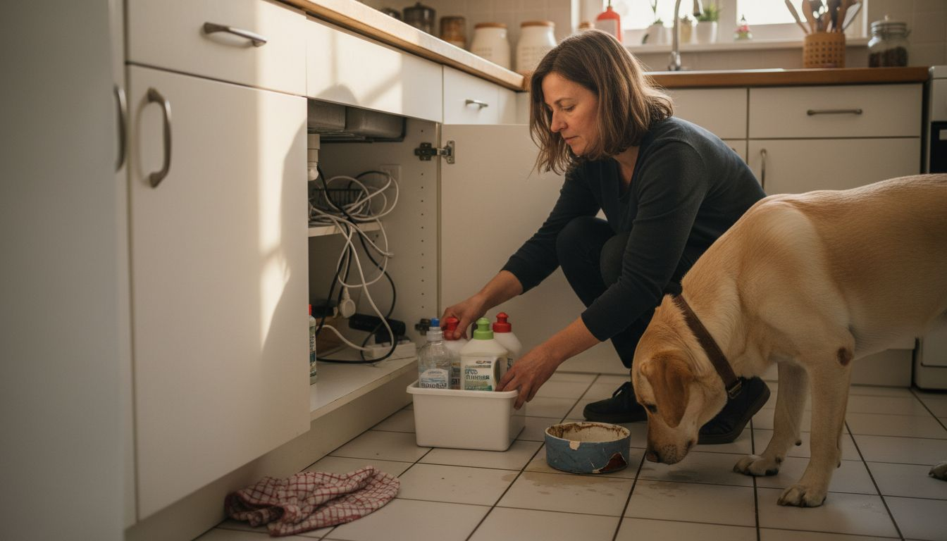 Pour protéger son chien, une femme met hors de portée tous les produits dangereux.