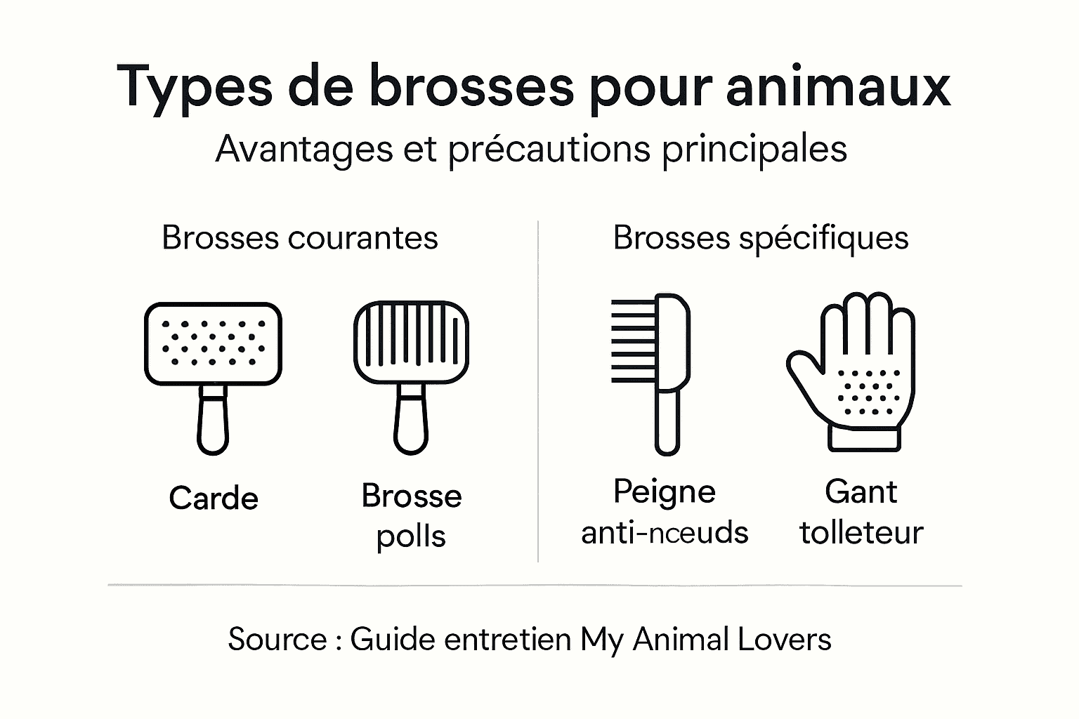 Découvrez notre infographie dédiée aux différents types de brosses pour animaux : conseils, astuces et comparatif pour choisir l’accessoire le mieux adapté à votre compagnon à quatre pattes.