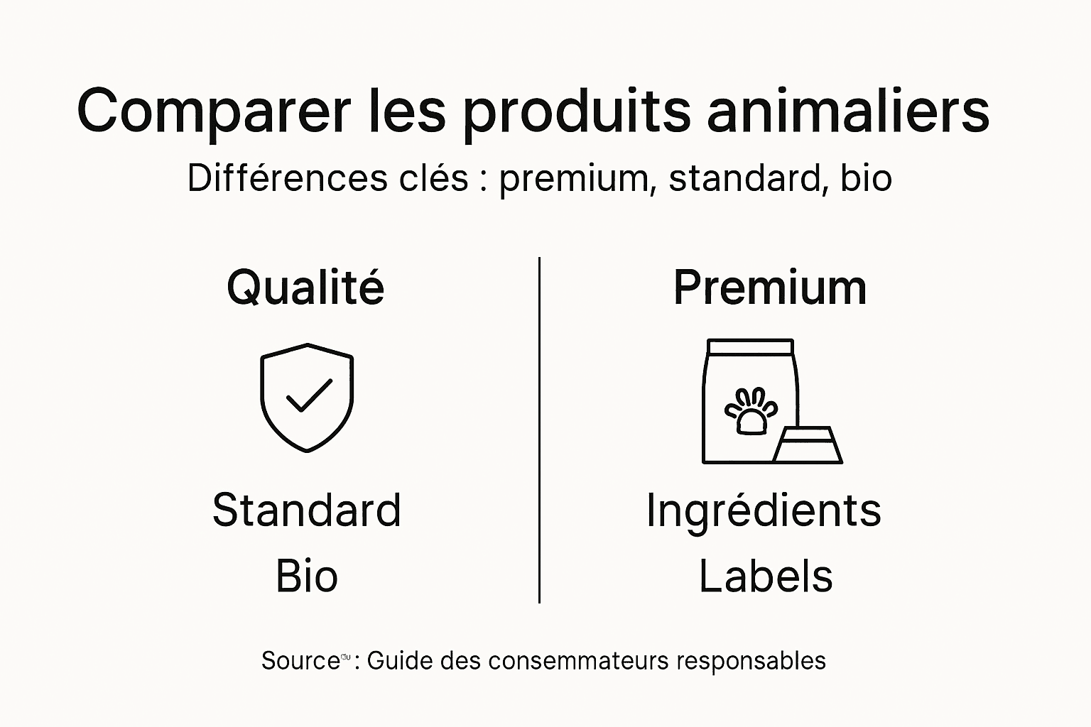 Panorama des principales gammes de produits animaux : standard, premium et bio