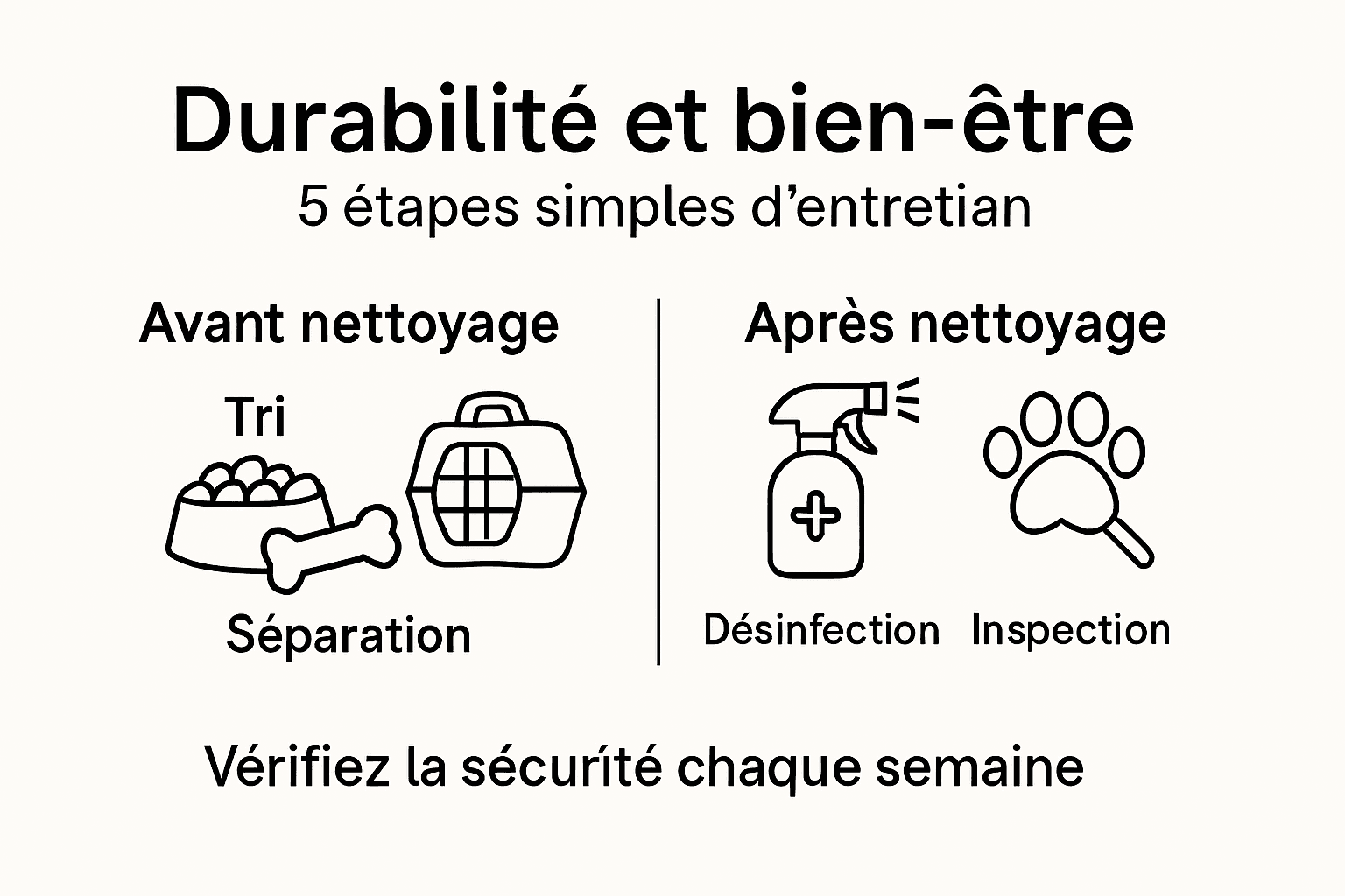 Découvrez en un clin d’œil les différentes étapes pour bien entretenir les accessoires de vos animaux grâce à notre infographie dédiée.