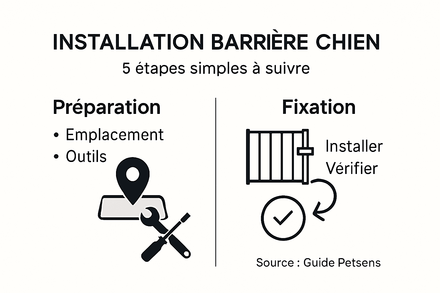 Aperçu en image des étapes clés pour installer une barrière pour chien