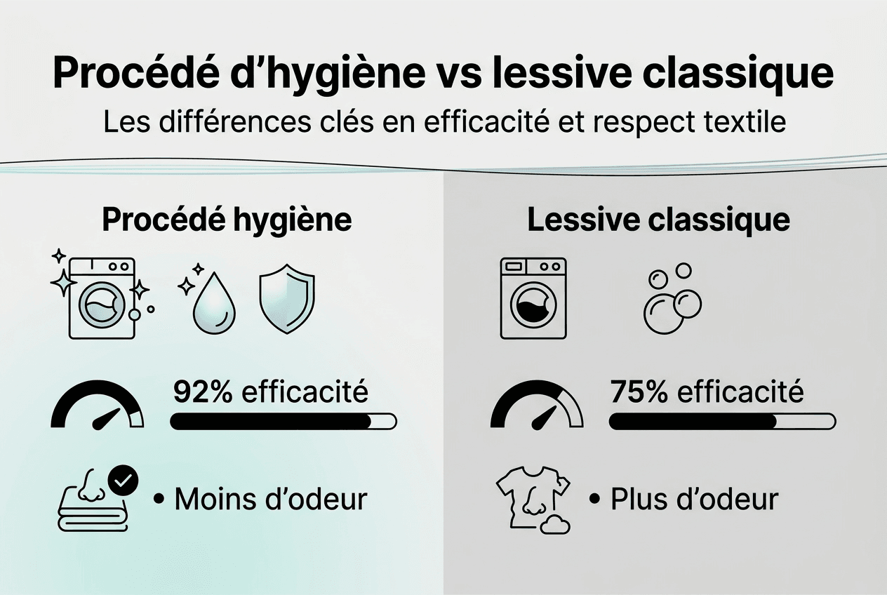Visuel sur la performance des méthodes d’entretien textile