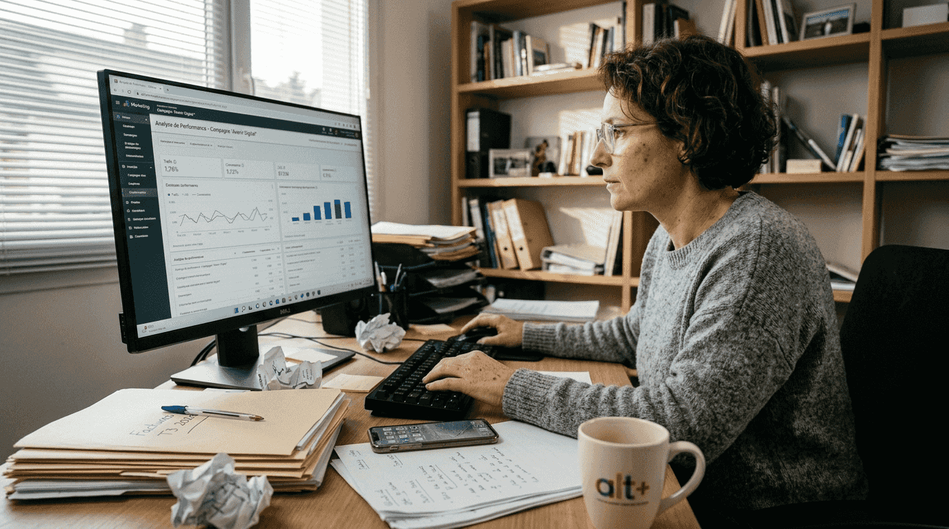 Une femme dirige une campagne publicitaire haut de gamme sur un site premium.