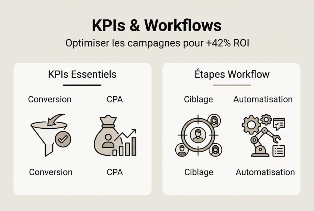 Présentation visuelle des indicateurs clés de performance et des différentes étapes du processus de travail