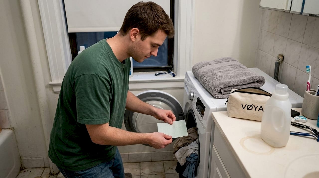 Une lessive compacte, idéale pour les petites salles de bain en ville.