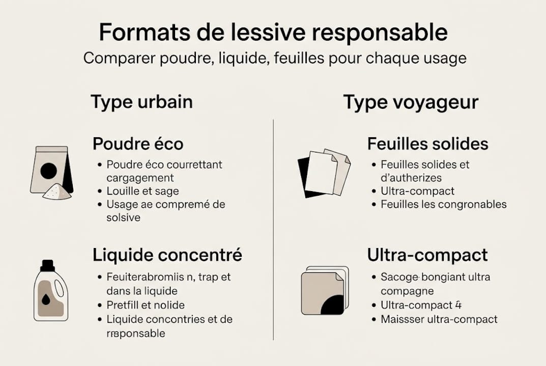 Infographie : comparaison des différents formats de lessive écoresponsable et de leurs usages