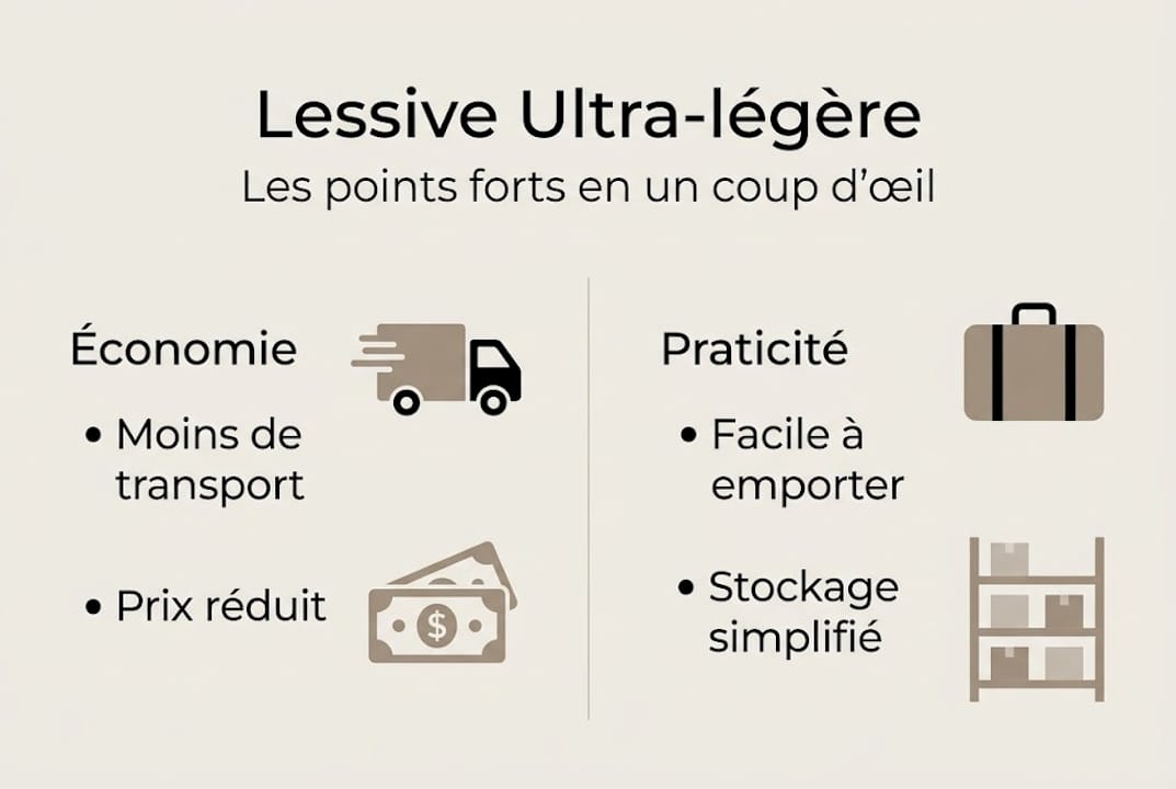 Découvrez en un clin d’œil tous les atouts de la lessive compacte grâce à notre infographie dédiée.