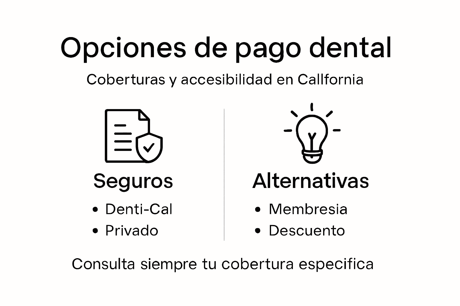 Guía visual sobre las formas de pago disponibles para tratamientos dentales en California