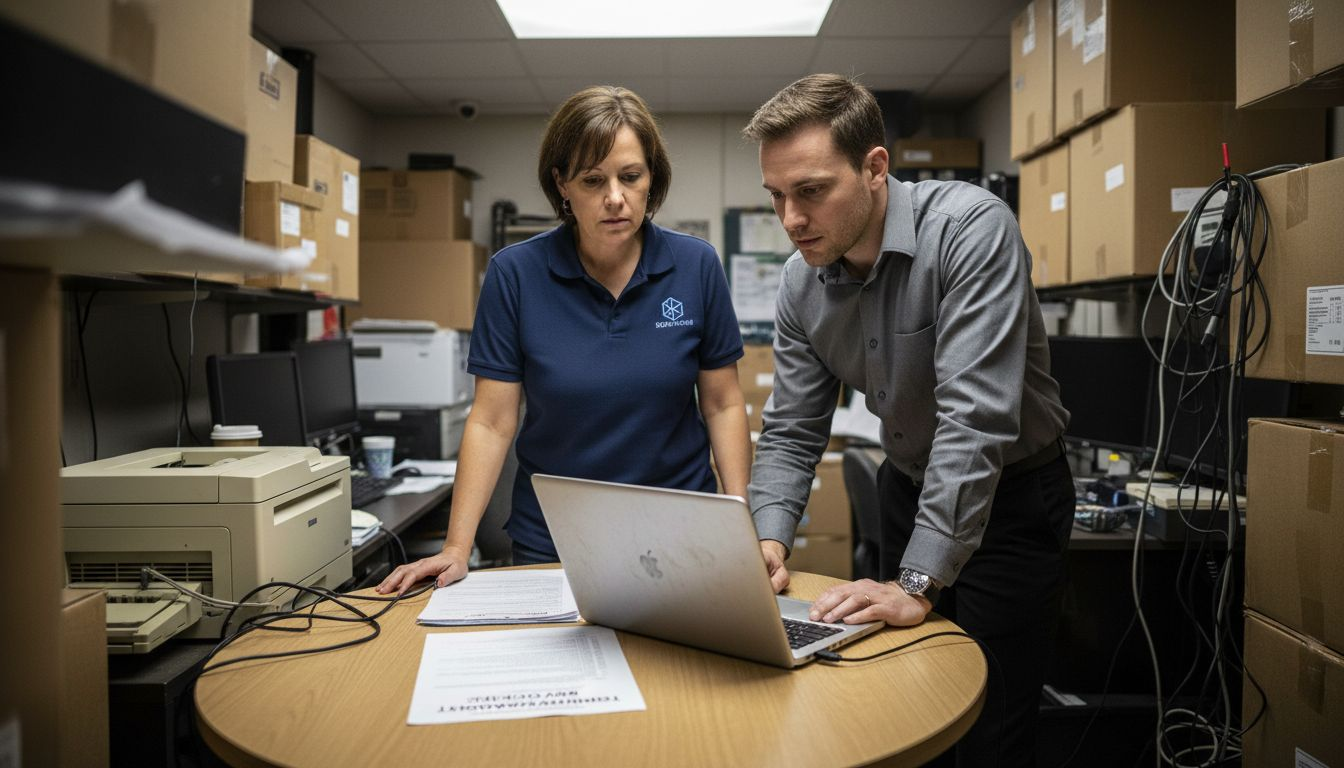 Consultant and owner reviewing technology audit