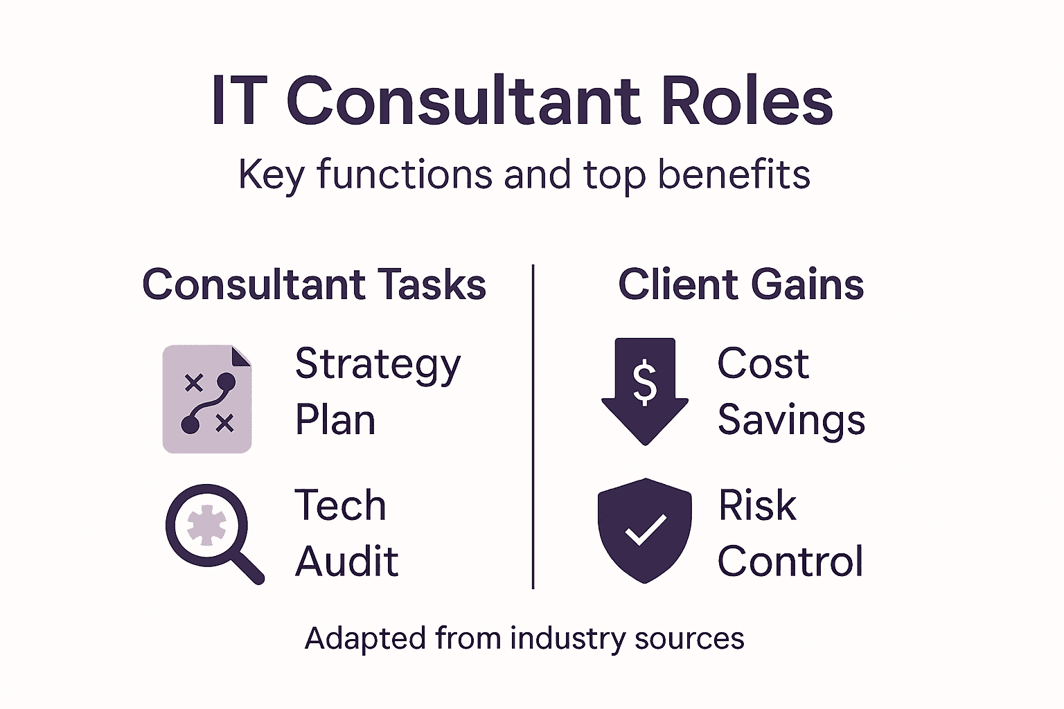 Minimal infographic of IT consultant key roles and benefits
