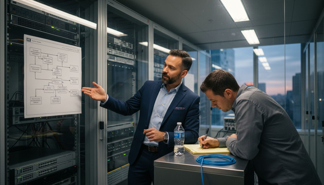MSP consultant reviewing network plan with client