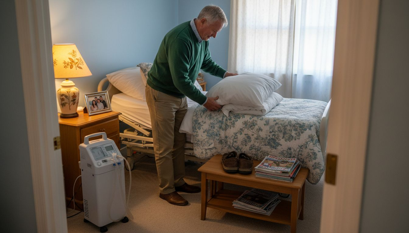 Man preparing bedroom for hospice care