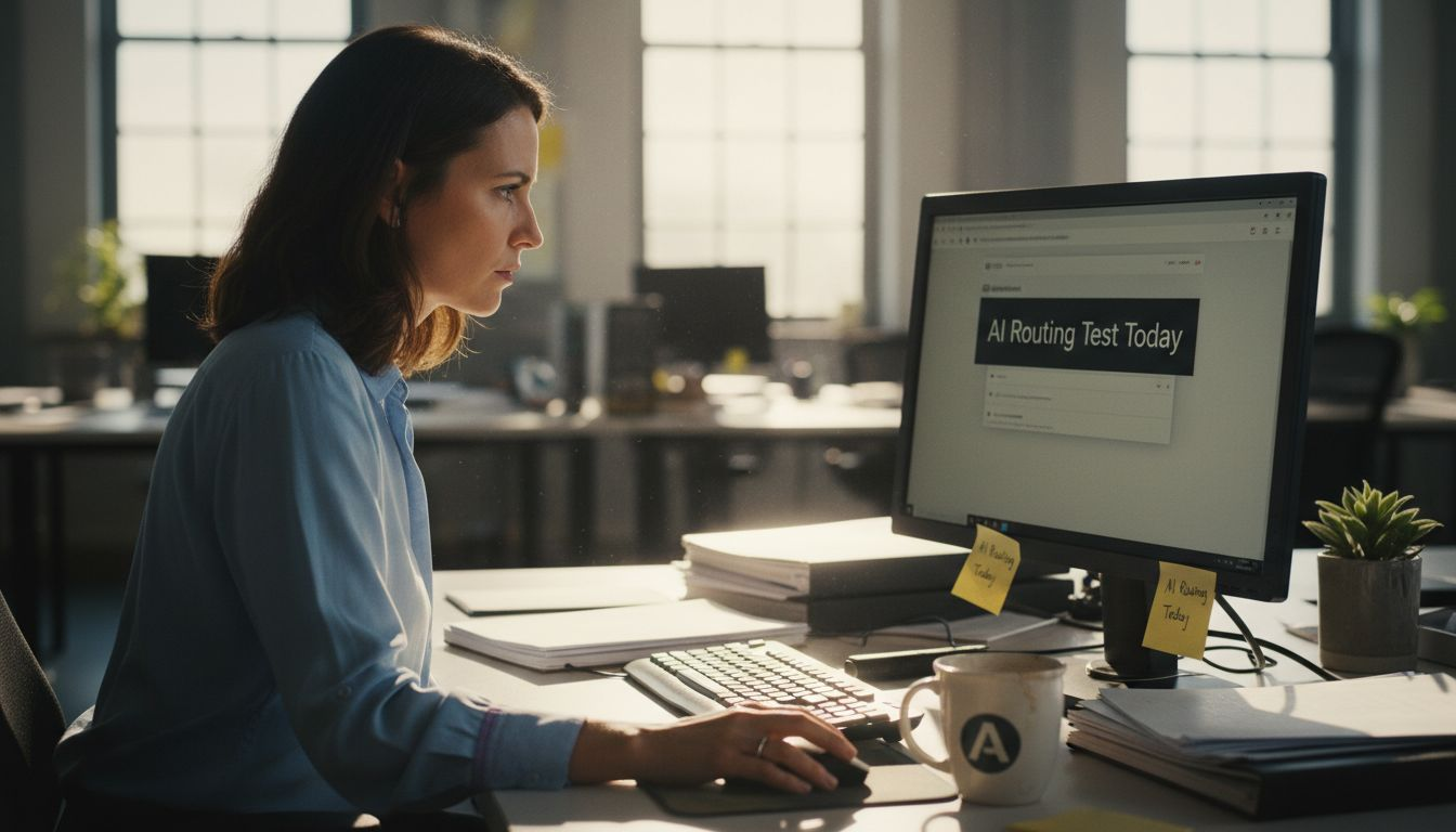 Woman working at desk with AI email system